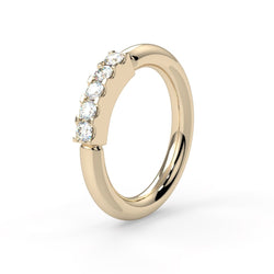 14K Gold Five Diamond Fixed Gem Seam Ring - Navel Configuration--CG14852