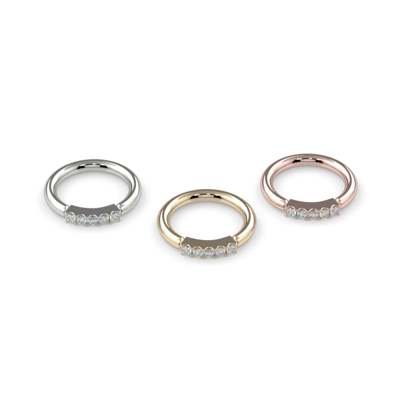 18K Gold Five Diamond Fixed Gem Seam Ring - Navel Configuration