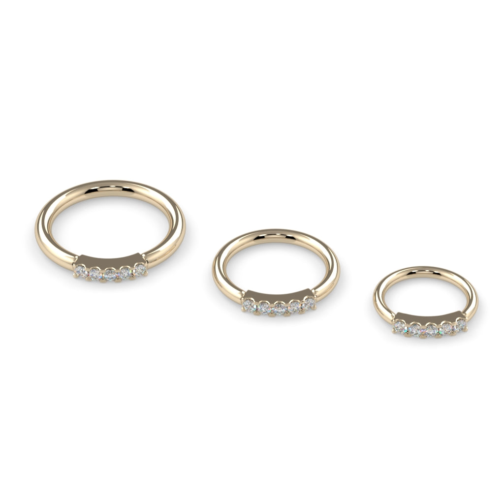 18K Gold Side-Set Five Diamond Fixed Gem Seam Ring