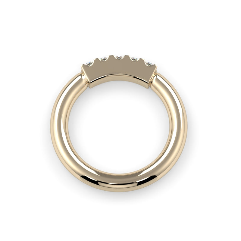 14K Gold Five Diamond Fixed Gem Seam Ring - Navel Configuration