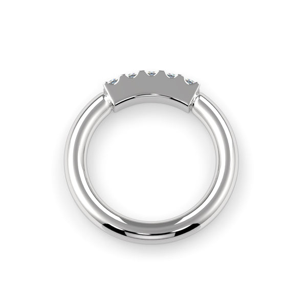 950 Platinum Five Diamond Fixed Gem Seam Ring - Navel Configuration