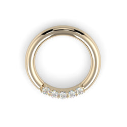 14K Gold Five Diamond Fixed Gem Seam Ring - Nipple Configuration
