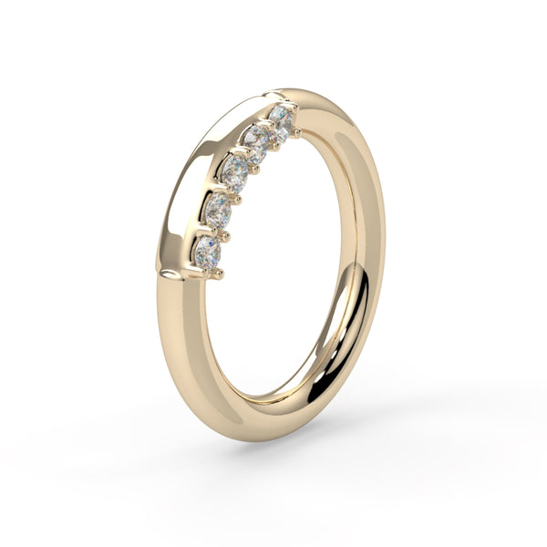 14K Gold Forward Facing Five Diamond Fixed Gem Seam Ring