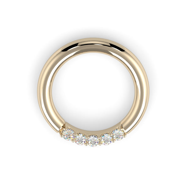 Forward Facing 18K Gold Five Diamond Fixed Gem Seam Ring