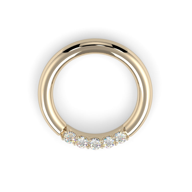 18K Gold Five Diamond Fixed Gem Seam Ring - Nipple Configuration