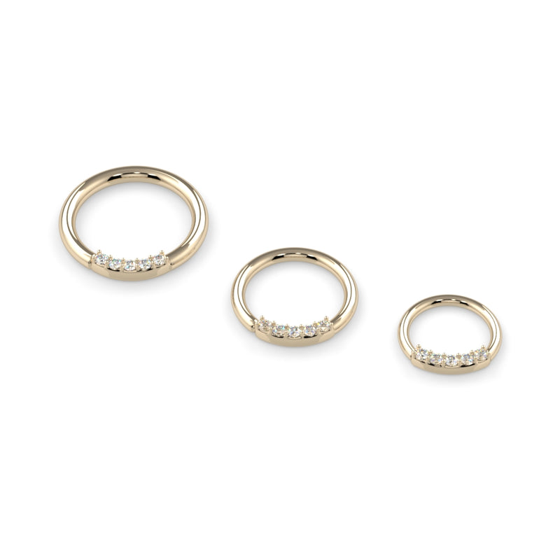 18K Gold Five Diamond Fixed Gem Seam Ring - Nipple Configuration