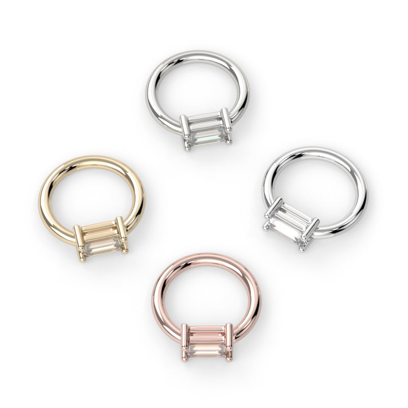 Baguette Prong Set Fixed Bead Ring - Side Set