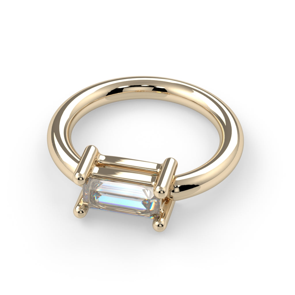 Side-Set Prong-Set Baguette Fixed Bead Ring