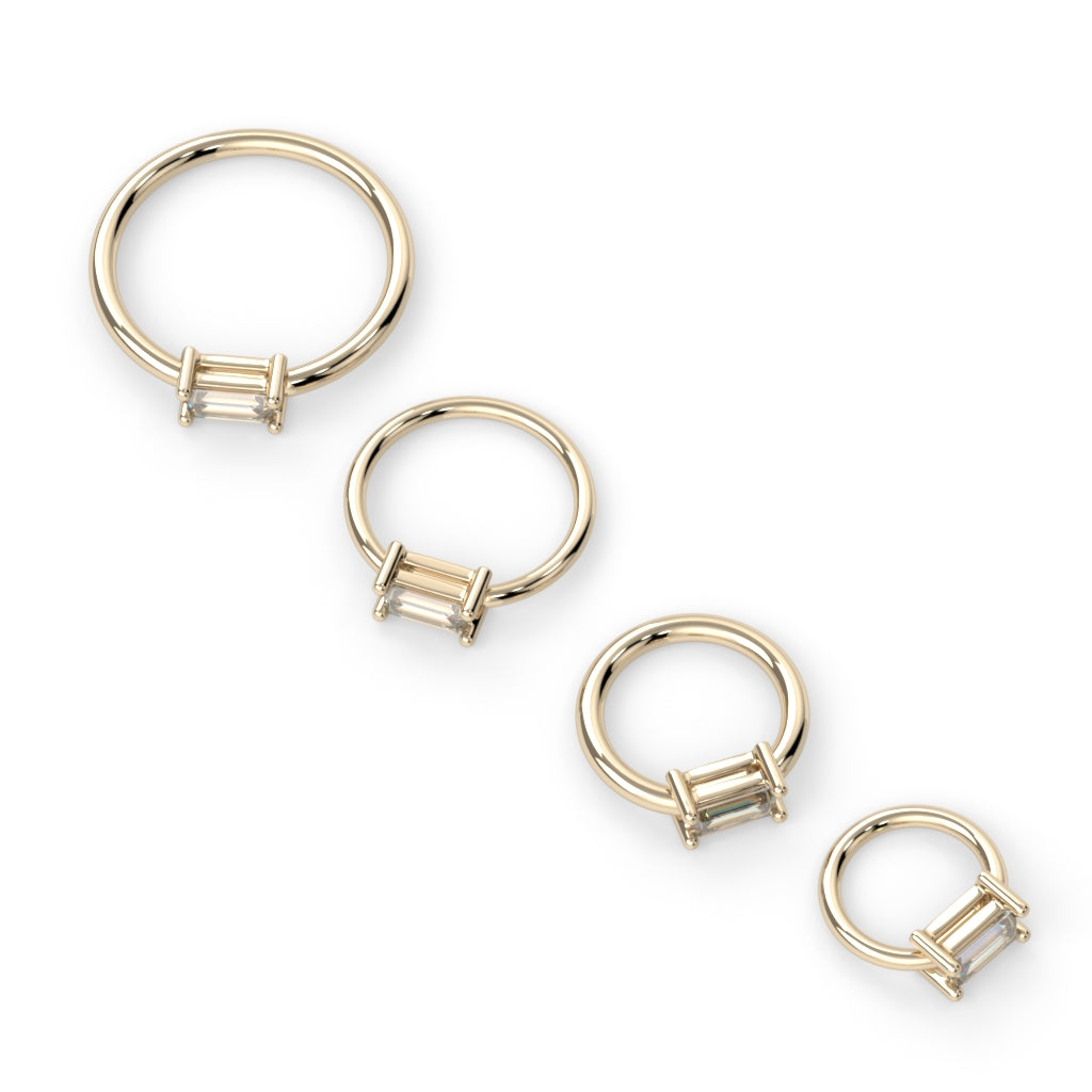 Side-Set Prong-Set Baguette Fixed Bead Ring