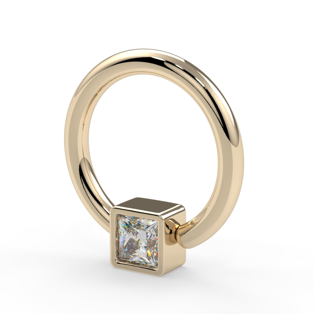 Bezel-Set Princess-Cut Fixed Bead Ring