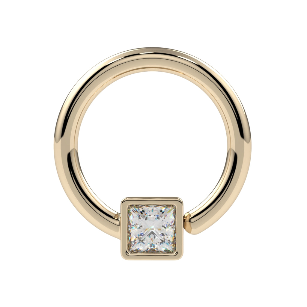 Bezel-Set Princess-Cut Fixed Bead Ring