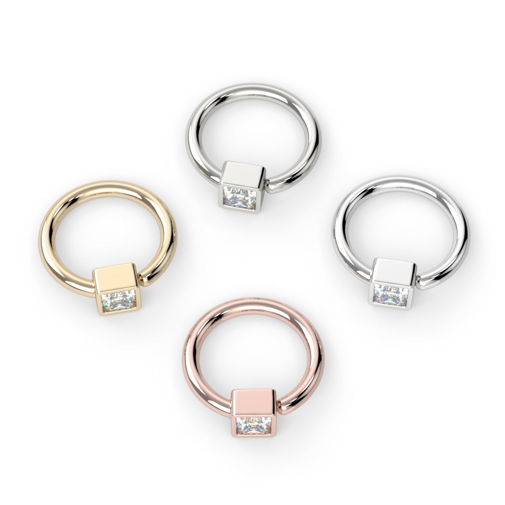 Side-Set Bezel-Set Princess-Cut Fixed Bead Ring