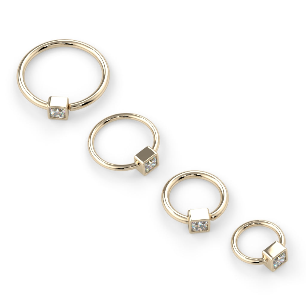 Side-Set Bezel-Set Princess-Cut Fixed Bead Ring