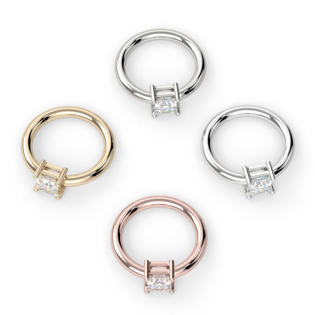 Side-Set Prong-Set Princess-Cut Fixed Bead Ring