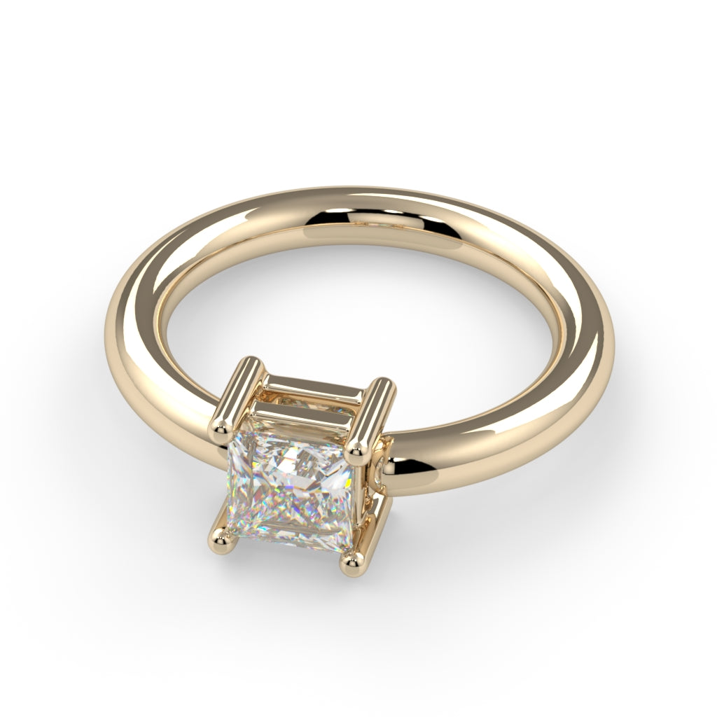 Side-Set Prong-Set Princess-Cut Fixed Bead Ring