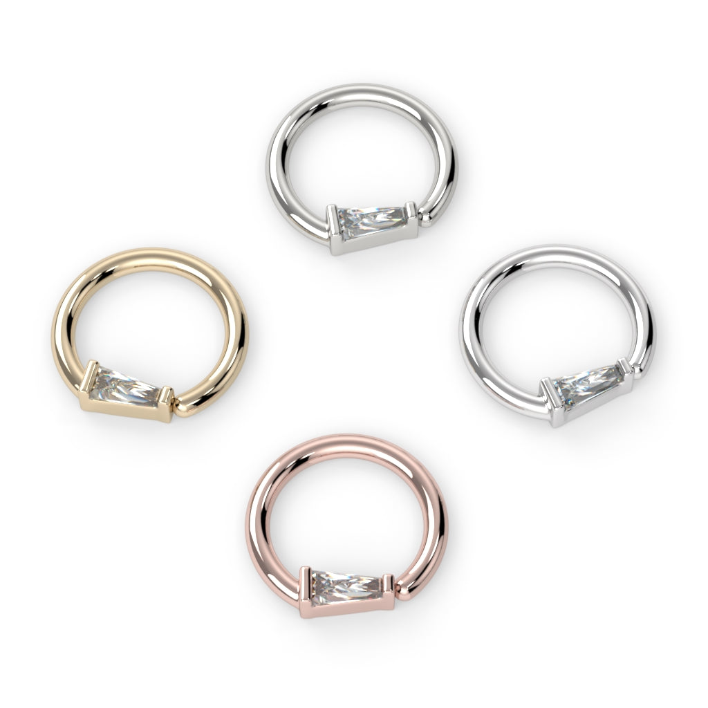 Channel-Set Tapered Baguette Fixed Bead Ring