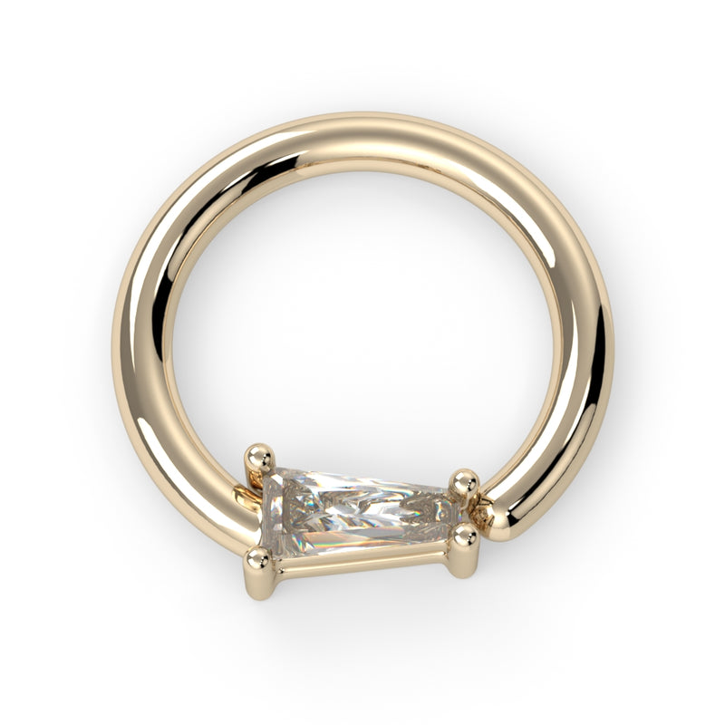 Tapered Baguette Prong Set Fixed Bead Ring