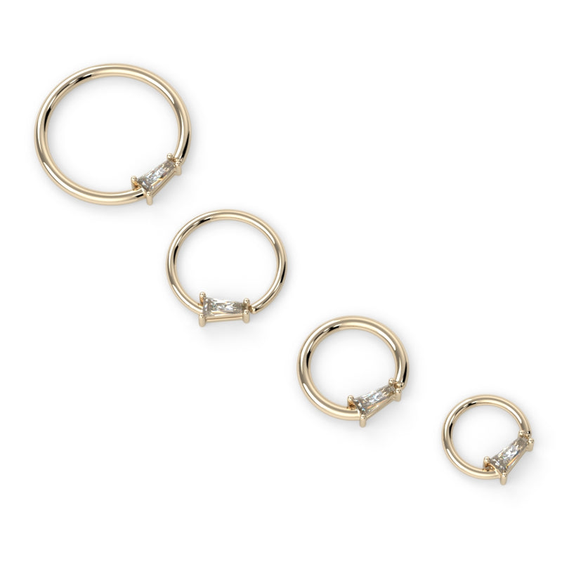 Tapered Baguette Prong Set Fixed Bead Ring