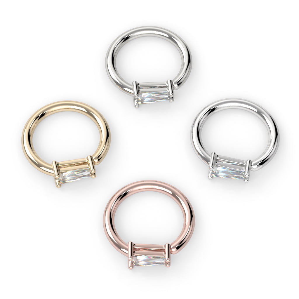 Side-Set Tapered Baguette Prong Set Fixed Bead Ring