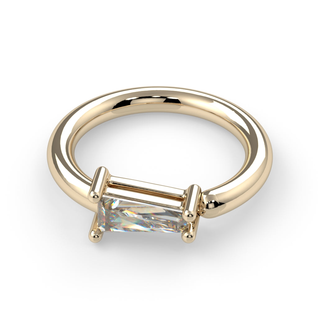 Side-Set Tapered Baguette Prong Set Fixed Bead Ring