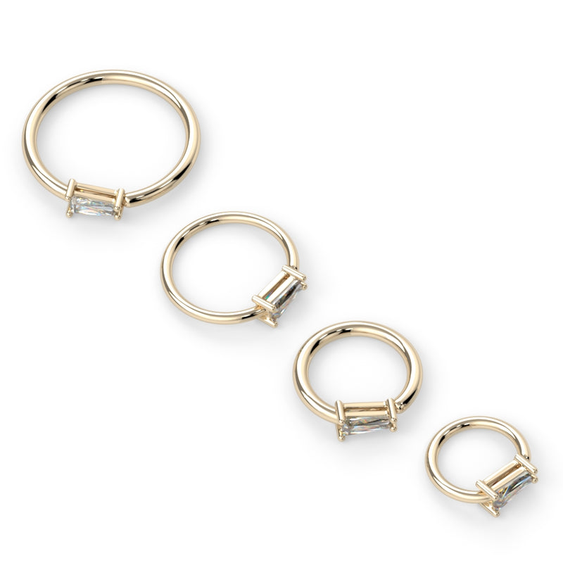 Tapered Baguette Prong Set Fixed Bead Ring - Side Set